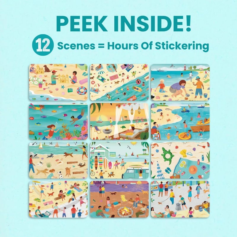 CUPKIN Sticker Book for Kids 2-4, 500+ Kids Stickers, Beach Day 12 Coloring Pages 12 Side by Side Scenes, Fun Toddler Travel Activity Coloring and Sticker Books for Children Ages 4-8 + 8-10 - Image 5